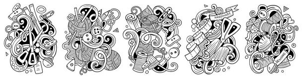 Desenhos de desenhos animados artesanais raster doodle set. Composições detalhadas esboçadas com muitos objetos de artesanato e símbolos - Foto, Imagem