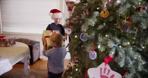 Twee kleine jongetjes brengen kerst door met ouders - Video