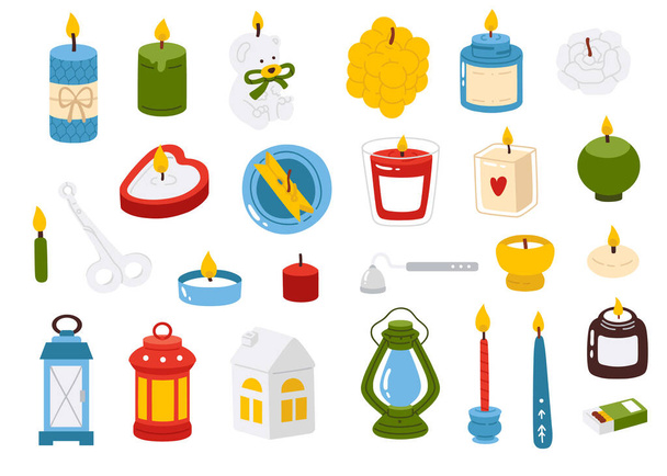 Cute vector collection of colorful winter various candles - Vector, Image