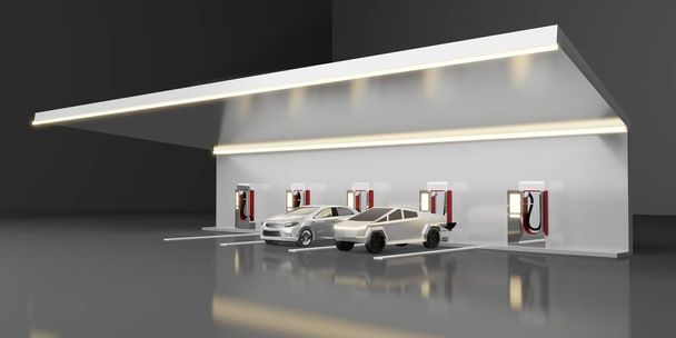 EV auto oplaadstation Elektrische auto krachtcentrale Opladen in de garage 3d illustratie - Foto, afbeelding