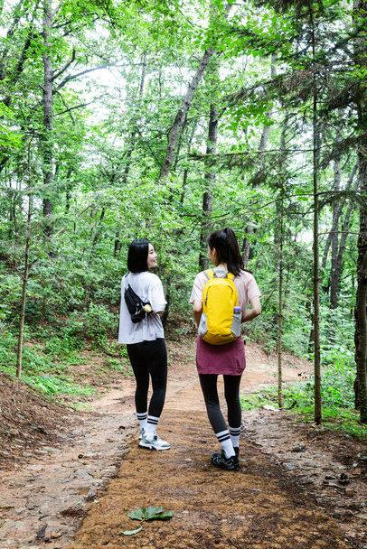 korean young women hiking and plogging_trekking mountain - Фото, изображение