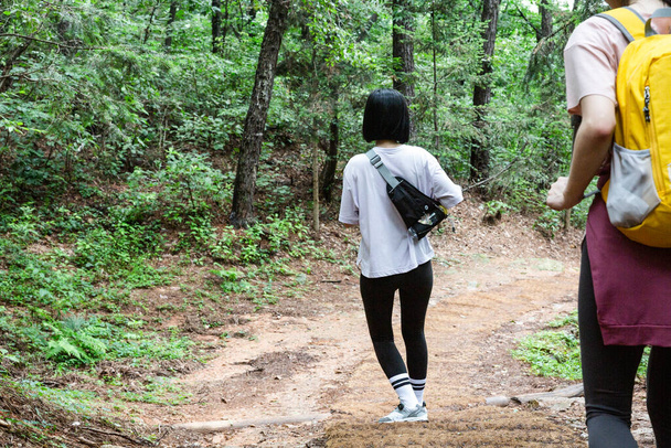 korean young women hiking and plogging_trekking mountain - Fotó, kép