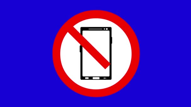 Κινούμενα σχέδια σηματοδότησης απαγορευμένης χρήσης κινητού τηλεφώνου, σε μπλε χρωματικό φόντο - Πλάνα, βίντεο