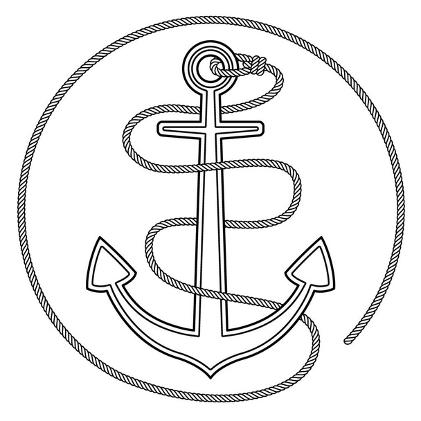 Nautical vintage ship anchor and rope illustration - Vector, Image
