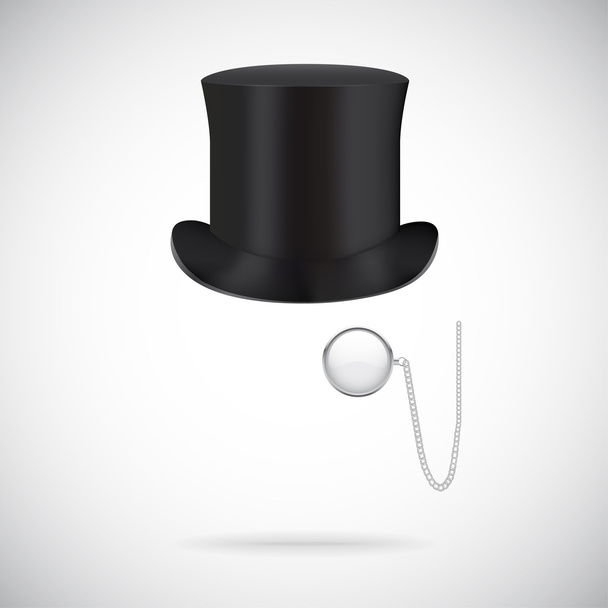 Black top hat with monocule - Διάνυσμα, εικόνα