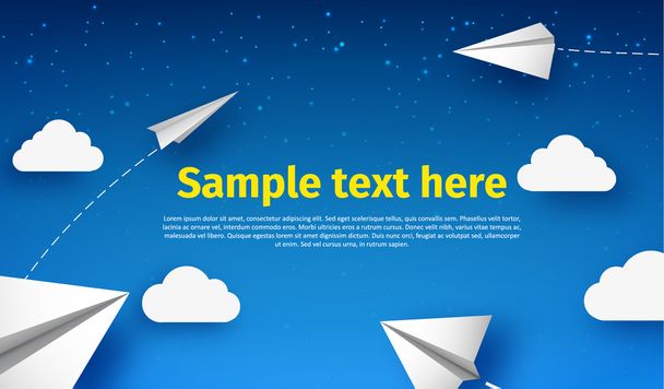 Paper planes on blue sky - Vector, Image