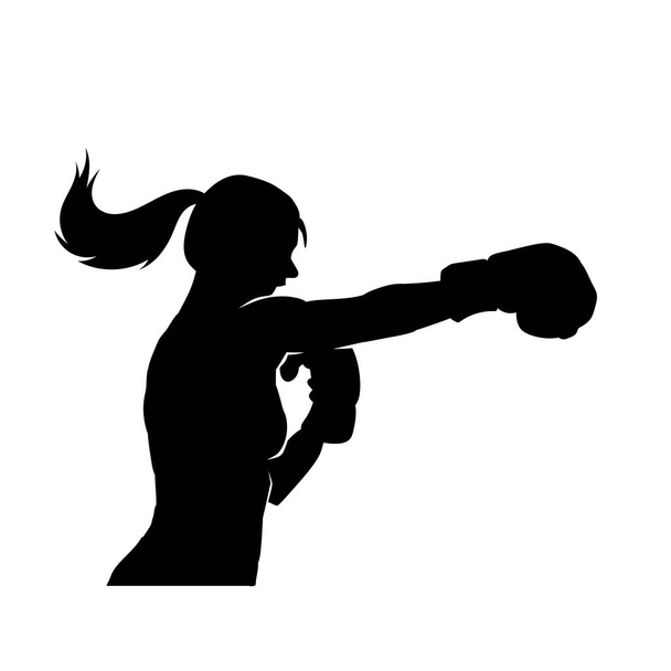 Krásná žena boxer bojovník nosit rukavice vektor silueta - Vektor, obrázek