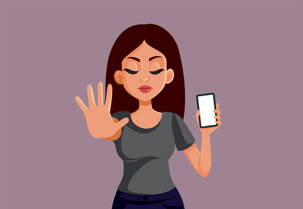 Mother Holding a Smartphone Refusing Screen Time Vector Illustration - ベクター画像