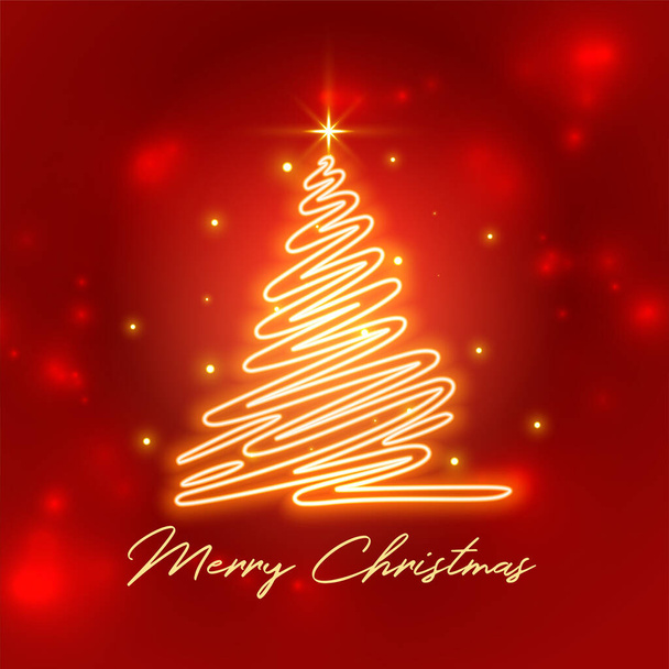 merry christmas red background with sparkling xmas tree design  - Vettoriali, immagini