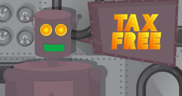 Robot Saying Tax Free with Speech Bubble (en inglés). Vídeo de dibujos animados. Futura Robótica Animación. - Metraje, vídeo