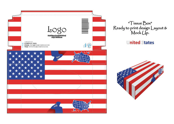 United States - 3d Mockup tissue box Design concept national flag - ready to print vector - Διάνυσμα, εικόνα