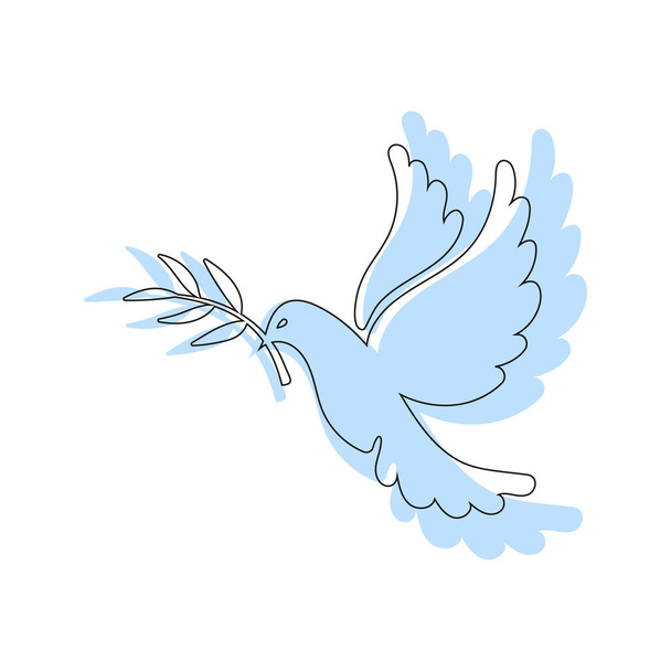 Silhueta de pombo azul, pomba de paz com ramo de oliveira. Vector mão desenhada ilustração para a paz mundial, ajuda e apoio. - Vetor, Imagem