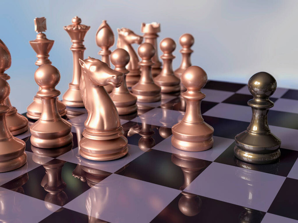 Gra w szachy, ilustracja 3D. Włoskie otwarcie, znane również jako Cicha gra, lub Giuoco Piano - Zdjęcie, obraz
