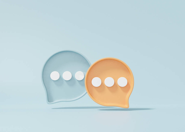 Bubble chat or comment Social media online concept with show SMS, message, communication, communicate digitally minimal on sky blue pastel background, banner, website, 3d rendering - Foto, Imagen
