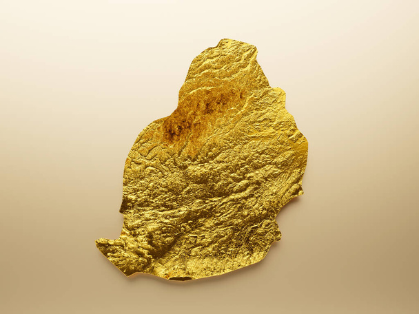 Mauritius Mappa Metallo dorato Colore Altezza mappa Sfondo 3d illustrazione - Foto, immagini