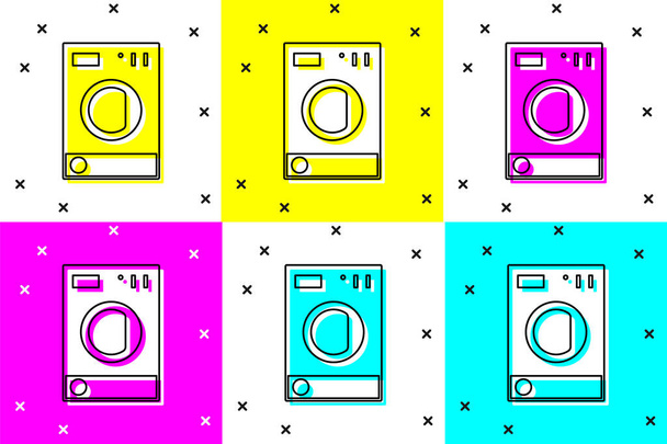 Set Washer icon isolated on color background. Washing machine icon. Clothes washer - laundry machine. Home appliance symbol. Vector. - Vector, Image