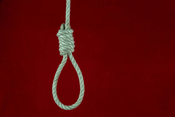 Noeud corde Hangmans sur un fond rouge - Photo, image