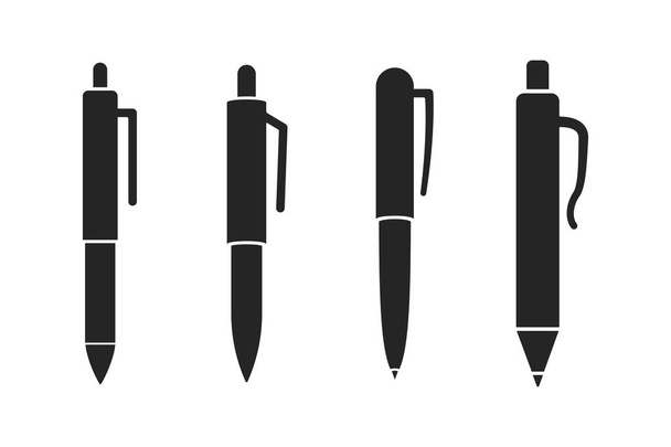 Ikony wektor zestaw biały i czarny automatyczne długopisy. - Wektor, obraz