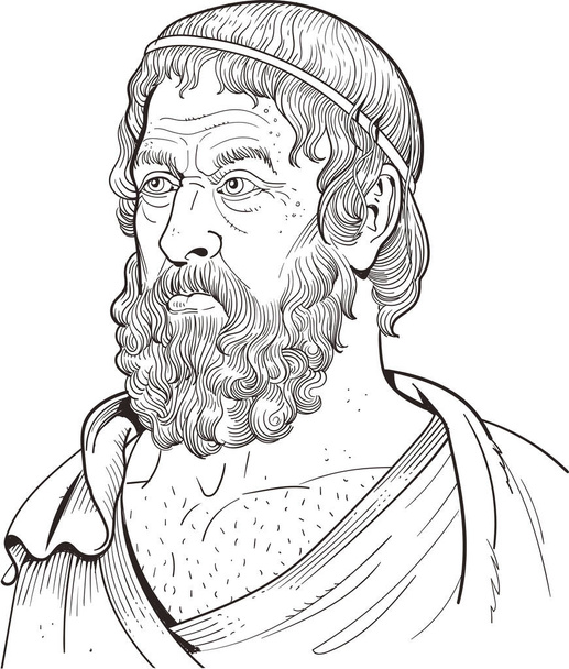 Софокл є одним з трьох давньогрецьких трагедій, принаймні одна з п'єс якої збереглася повністю. Його перші п'єси були написані пізніше, ніж, або сучасними, п'єсами Есхіла; і раніше, ніж, або раніше, з Евріпіда.. - Вектор, зображення