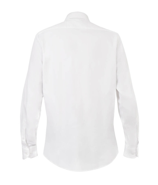 weißes Kleid Hemd mit langen Ärmeln auf weißem Hintergrund Attrappe nach oben Rückansicht  - Foto, Bild