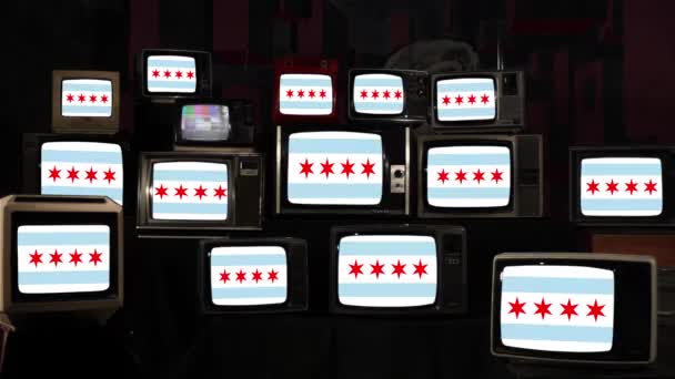 シカゴとヴィンテージテレビの旗。4K解像度. - 映像、動画