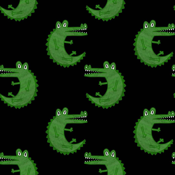 Dinosaur crocodile cartoon seamless doodle pattern for wrapping paper and kids clothes print and fabrics and linens and swimsuit and accessories and packaging. High quality illustration - Foto, imagen