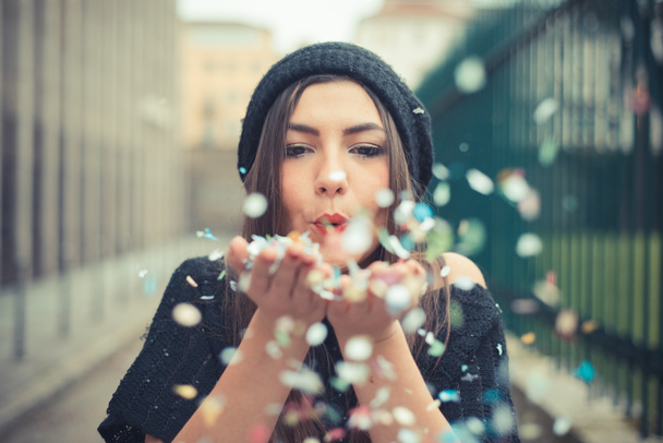 Young beautiful  girl with confetti - Photo, Image