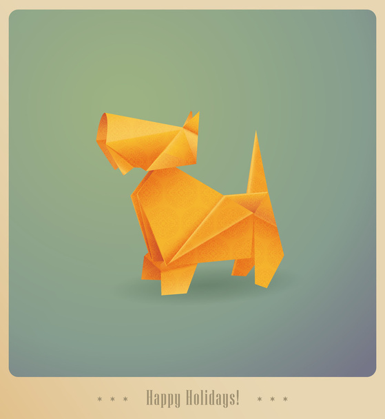 Frohe Feiertage! Grußkarte. Origami-Hund - Vektor, Bild
