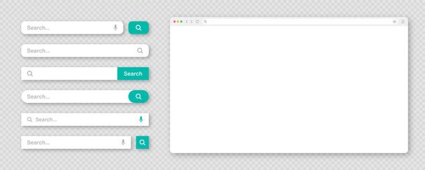 Blank internet browser window with various search bar templates. Web site engine with search box, address bar and text field. UI design, website interface elements. Vector illustration.  - Vektor, Bild