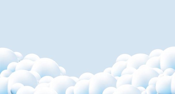 Beautiful fluffy clouds on blue sky background. Clouds on blue sky banner. Vector clouds. Border of clouds on blue background. Realistic fluffy cloud. Vector illustration - Vecteur, image