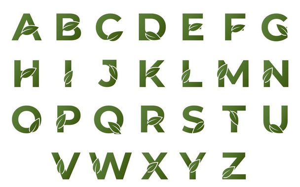 葉セット付きの初期文字。エコアルファベットのデザインです。単純な形で分離されたベクトル画像 - ベクター画像