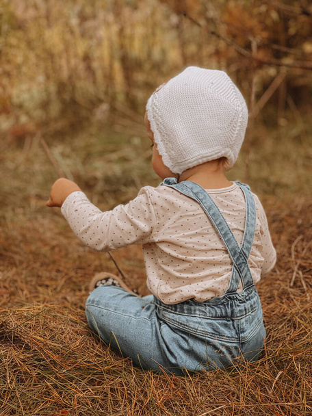 un bebé sentado en el suelo en un campo - Foto, Imagen