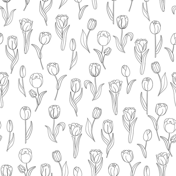 Tulipány linka umění izolované ilustrace bezešvé vzor - Vektor, obrázek