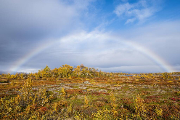 Autumnal landscape with rainbow, Norrbottens, Norrbottens ln, Laponia, Lapland, Sweden, Europe  - Φωτογραφία, εικόνα