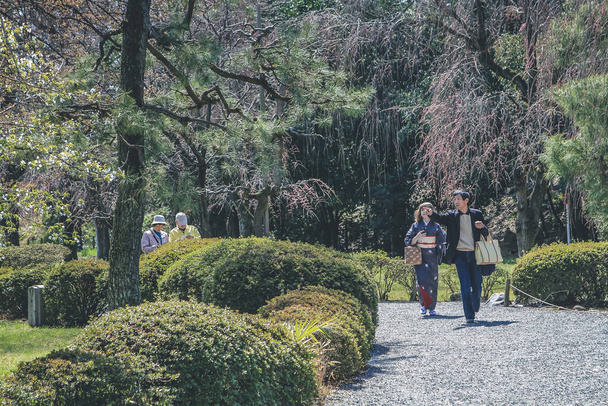 Сад и чаепитие в замке Нидзё в Киото, Япония 8 апреля 2012 года - Фото, изображение