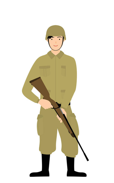Mužský voják Pose, stojící stráž s puškou - Vektor, obrázek