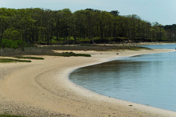 Песчаный пляж и бухта в заповеднике дикой природы Феликса шеи в Эджтауне, штат Массачусетс, на винограднике Марты.  - Фото, изображение