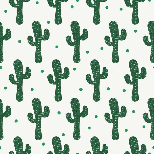 Simple seamless pattern with cactuses and dots with pale green background - Vektör, Görsel