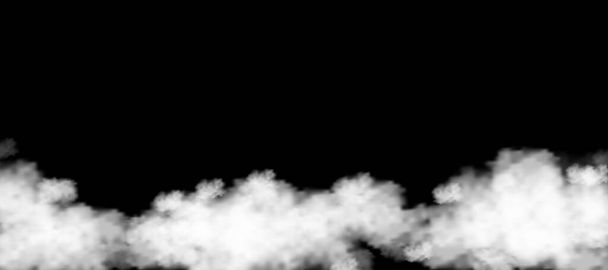 Fluffy white cloud sky isolated on black background for backdrop template decoration or web banner covering, Vector illustration elements of Natural soft cloudscape of smoke or thunder storm - Vector, Image
