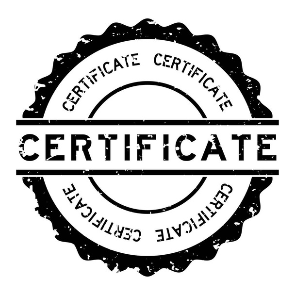 Grunge schwarzes Zertifikat Wort runde Gummidichtung Stempel auf weißem Hintergrund - Vektor, Bild