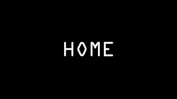A HOME szó fehér ikonja fekete háttérrel. otthon és a család kényelme. Dinamikus stílusú felvételek a projekthez. 4K videoanimáció mozgóképekhez és kompozíciókhoz - Felvétel, videó