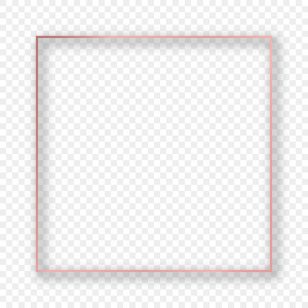 Ροζ χρυσό λαμπερό τετράγωνο πλαίσιο με σκιά απομονώνονται σε διαφανές φόντο. Γυαλιστερό πλαίσιο με λαμπερά εφέ. Εικονογράφηση διανύσματος - Διάνυσμα, εικόνα