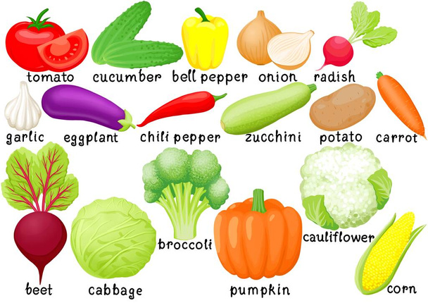 Набір підписаних овочів на білому тлі
  - Фото, зображення