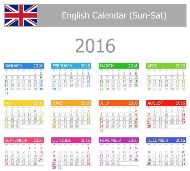 2016 Inglês Tipo-1 Calendário Sun-Sat
 - Vetor, Imagem