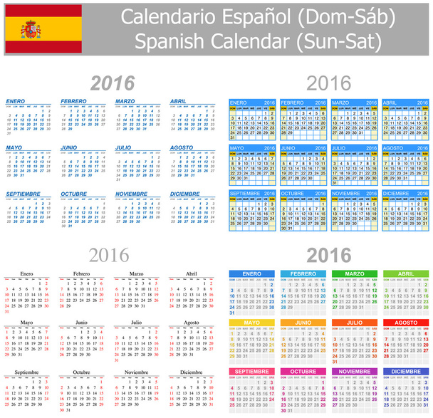 2016 Espanjan Mix Kalenteri Sun-Sat
 - Vektori, kuva