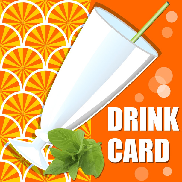 Fresh orange juice drink card with glass and sprig of mint - Vector, Image