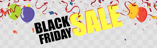 Black friday sale banner layout  posters or flyers design with balloons and confetti. Vector illustration. Place for text. - Vetor, Imagem