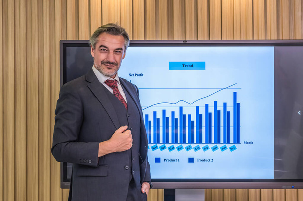business portrait of middle east or caucasian businessman with business suit standing in meeting room - Foto, afbeelding