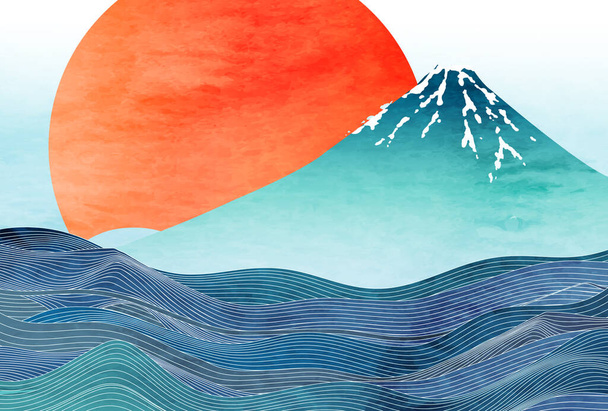Monte Fuji onda sfondo carta di Capodanno - Vettoriali, immagini