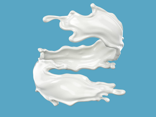 Всплеск молока на синем фоне. 3d иллюстрация - Фото, изображение